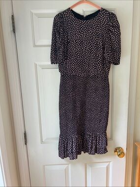 Ann Taylor Navy Midi Dress with Pink Leaf Print